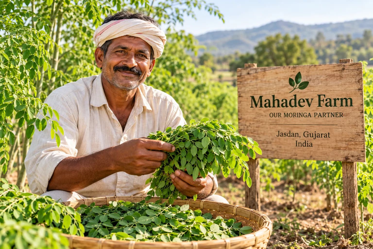 The family at Mahadev Farm in their moringa field
